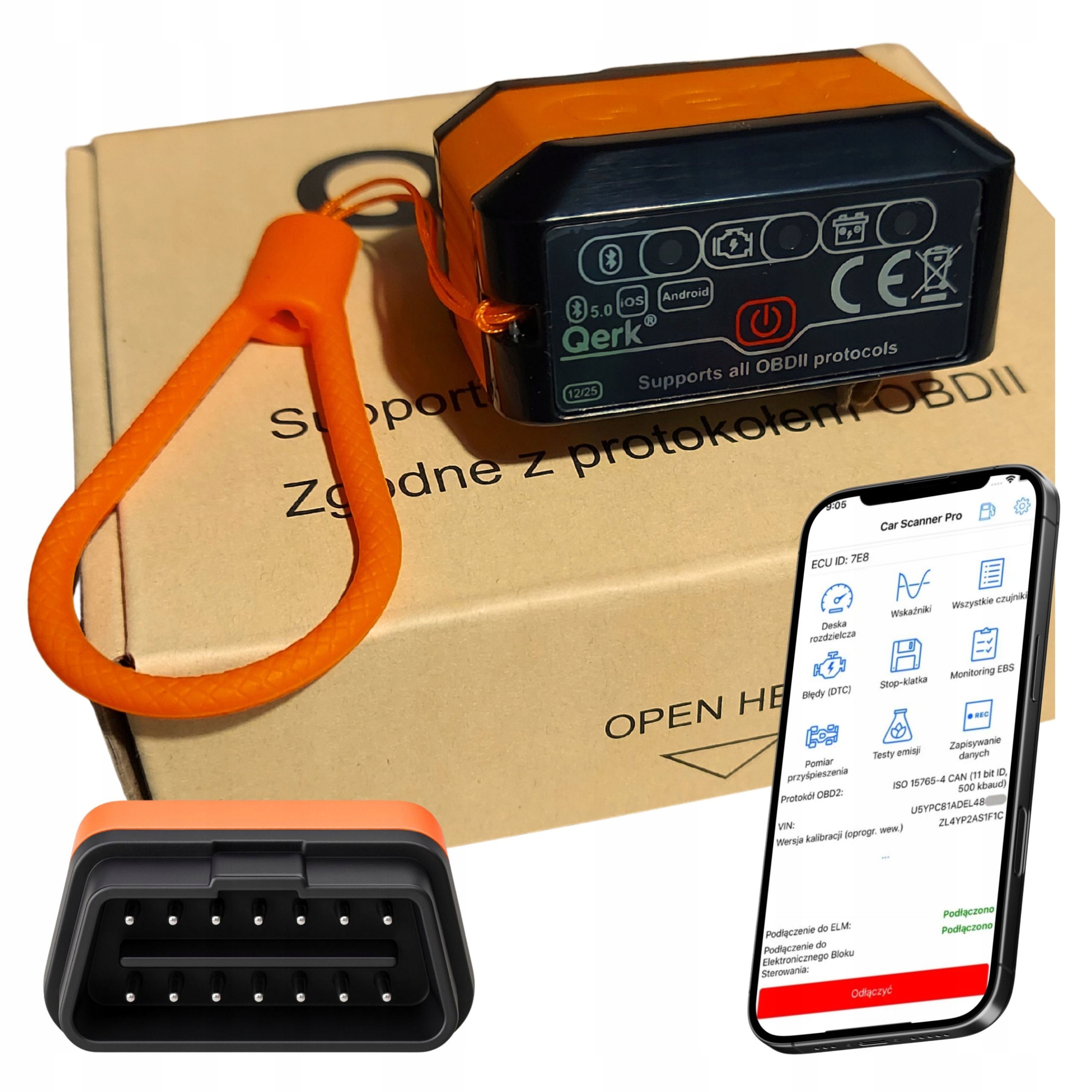 Interfejs Diagnostyczny Qerk KW905 ELM327 OBD2 Bluetooth Kasowanie Błędów
