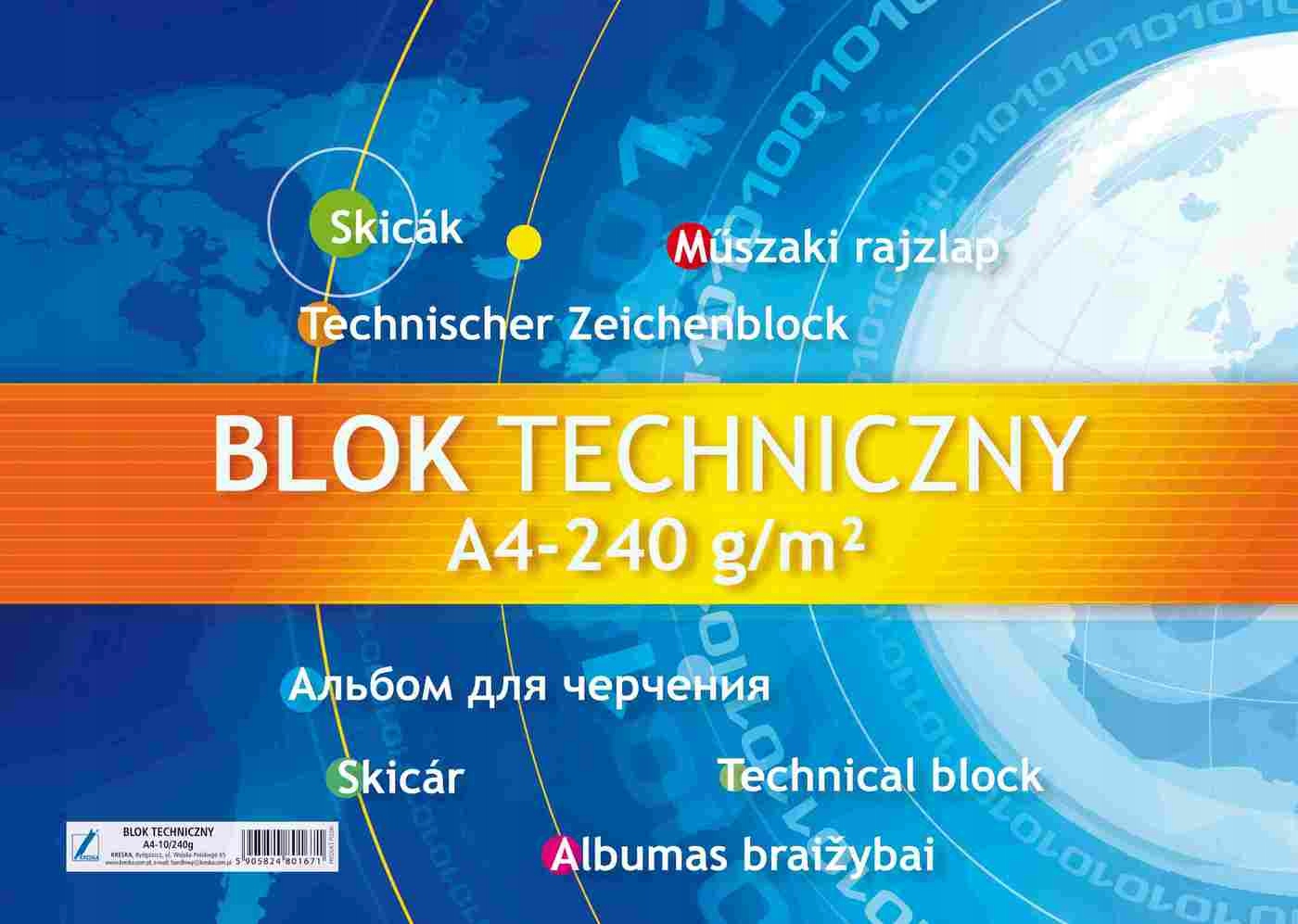 

Blok techniczny A4 10k. biały 250g. Kreska
