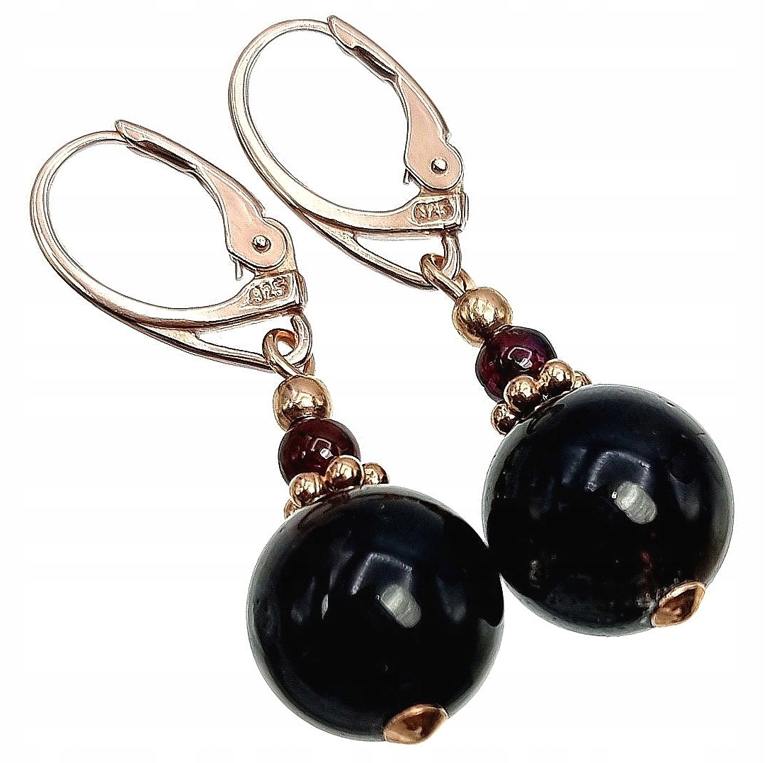 Přírodní granáty Krásné Náušnice Růžové zlato Stříbro