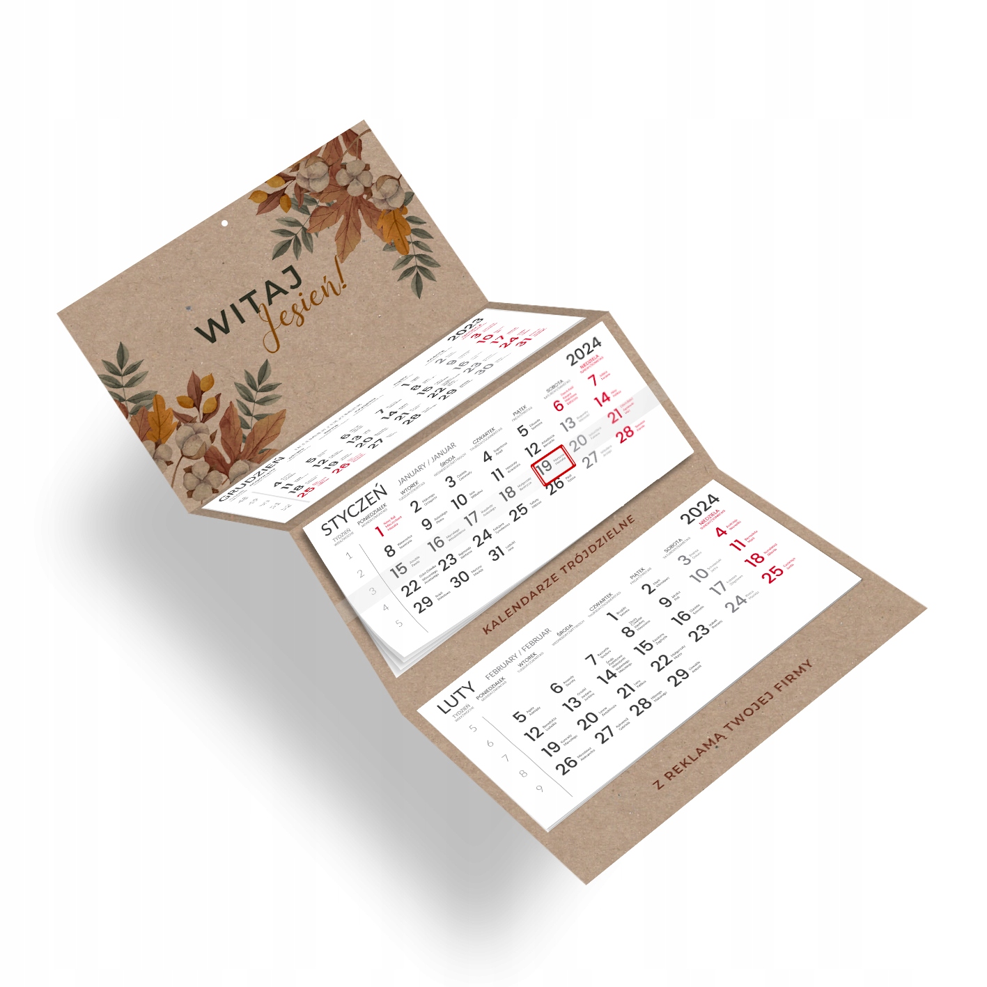 EKO kalendarz trójdzielny 2024 z własnym nadrukiem Marka FOTOIDRUK