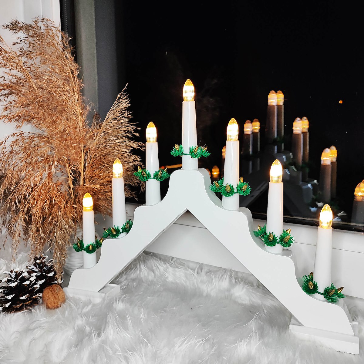 ŚWIECZNIK ADWENTOWY BIAŁY LAMPKI NA OKNO ŚWIECE DEKORACJA ŚWIECZKI 7 LED Rodzaj świecznik