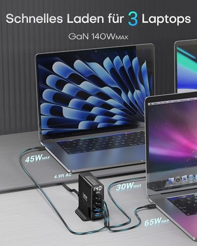 Topadre Ładowarka USB C 140 W, 5-portowa GaN USB C — miniatura 3