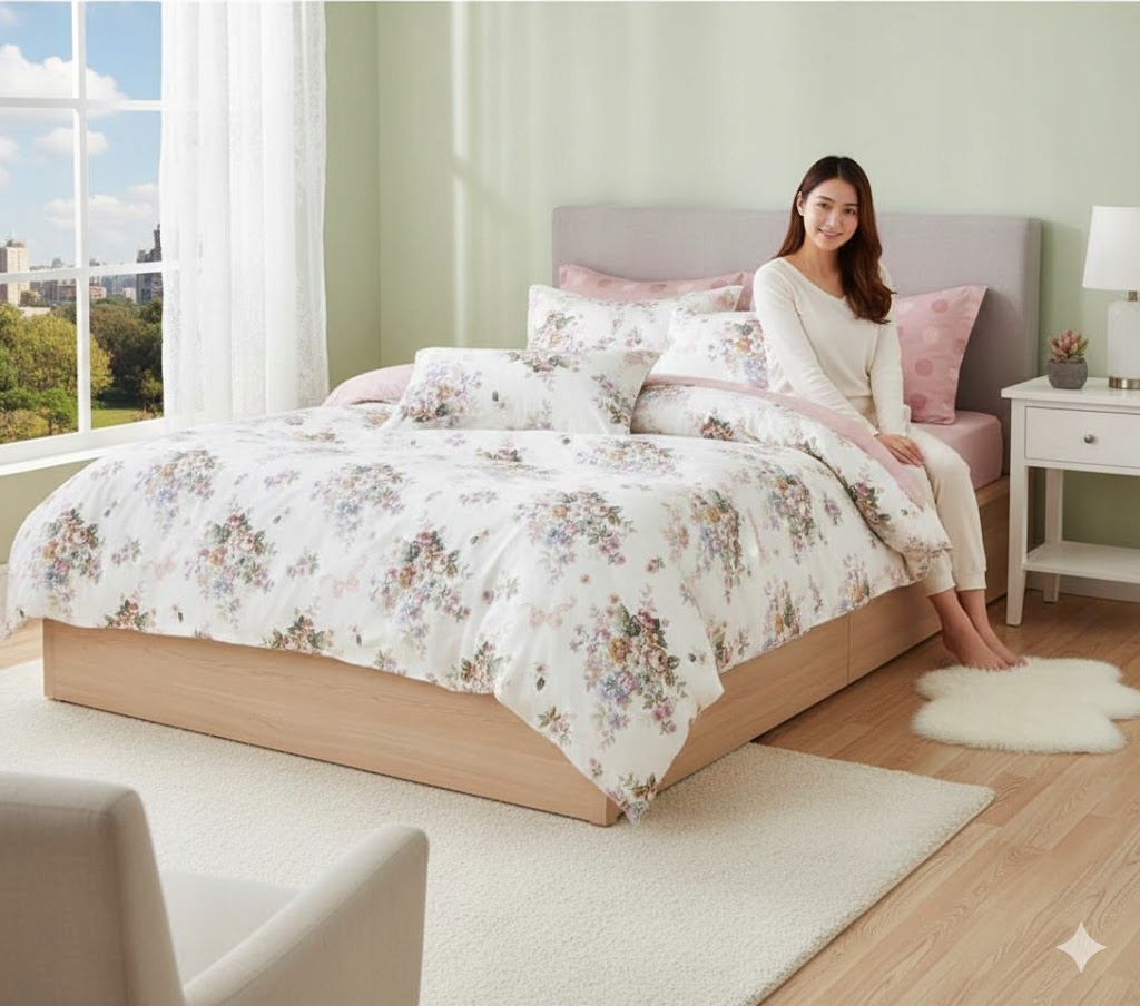 3dílná sada povlečení na peřinu a 2 polštáře s motivem růžové zahrady 160x200 cm