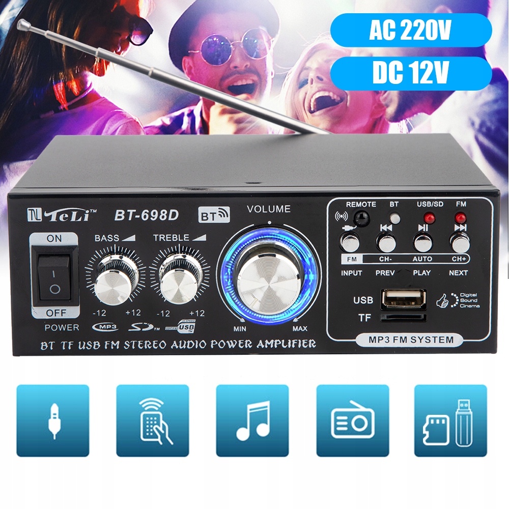 AMPLITUNER WZMACNIACZ STEREO RADIO MP3 BLUETOOTH Liczba kanałów 2