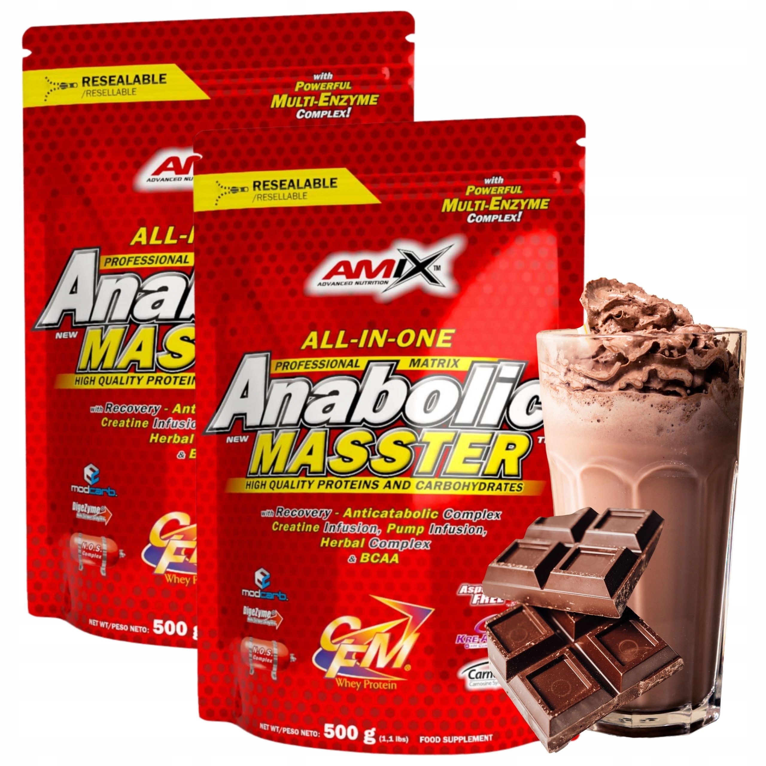 Amix Anabolic Masster Bulk Gainer Protein Mix Kreatin Carbs Čokoláda 500 g