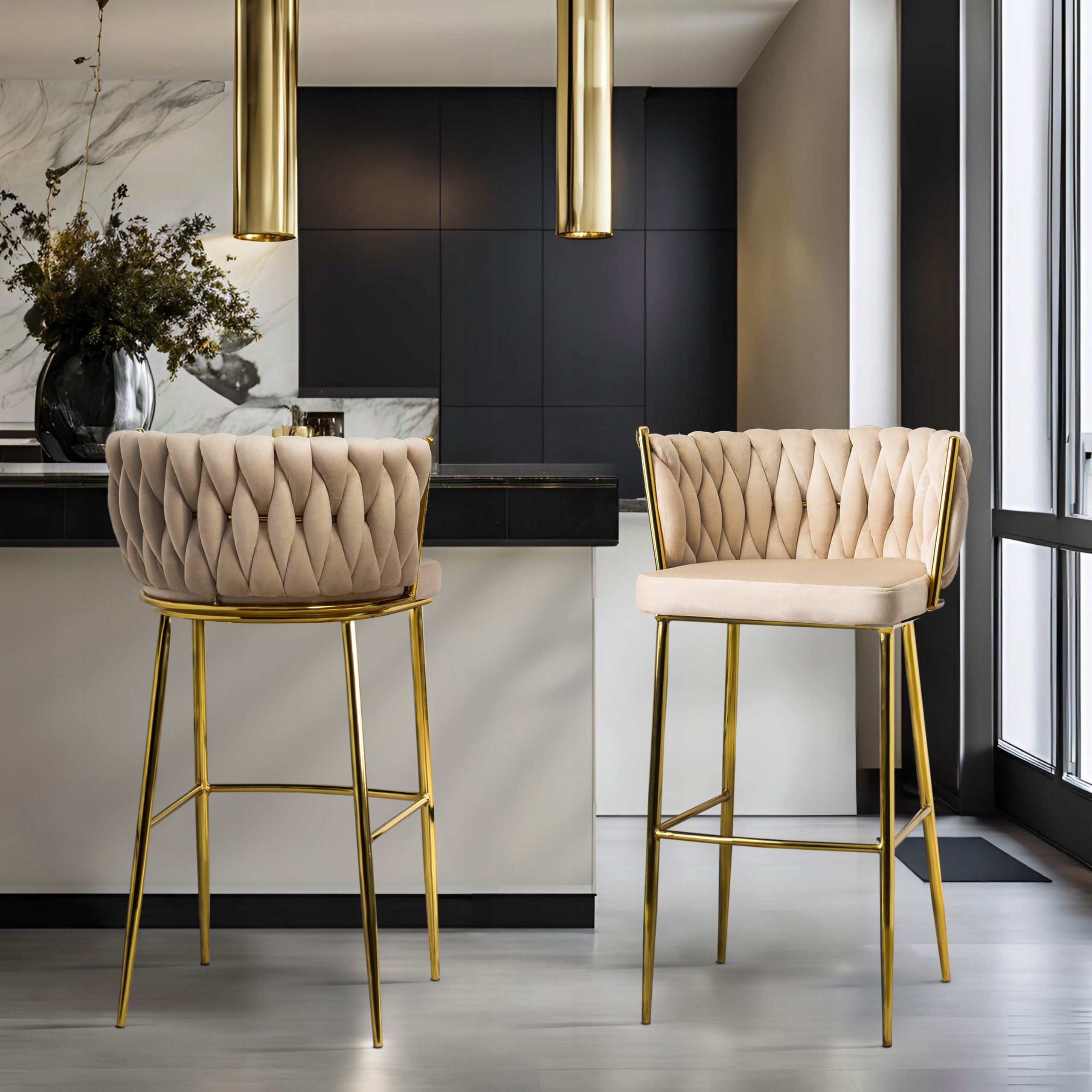 Hoker FLORES 2 kremowy ze złotymi nogami