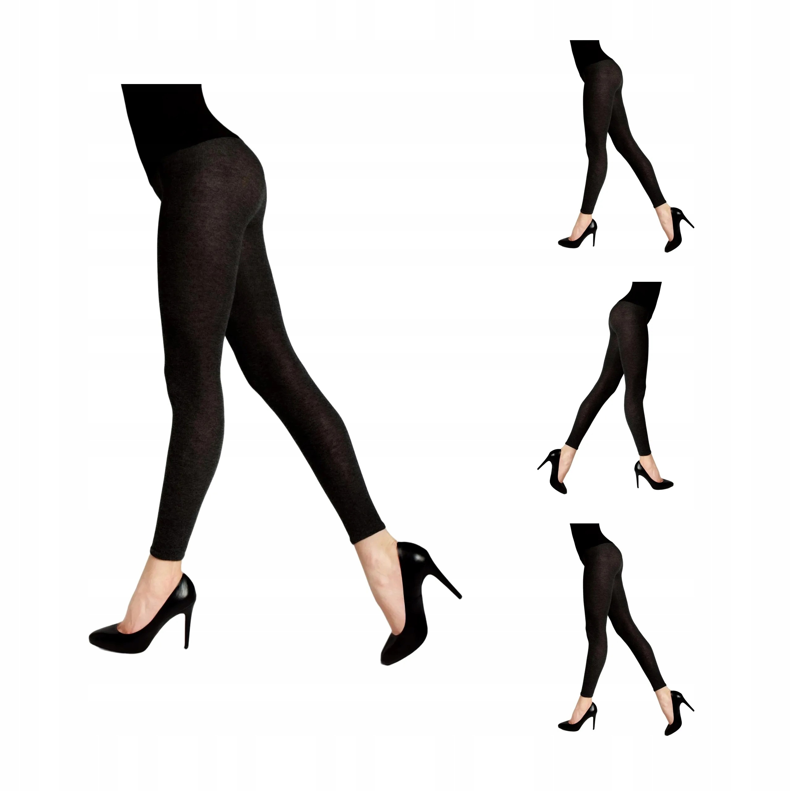 4 páry dámské bavlněné legíny s vlnou 608 Cotton Legs 4x černá 5-XL