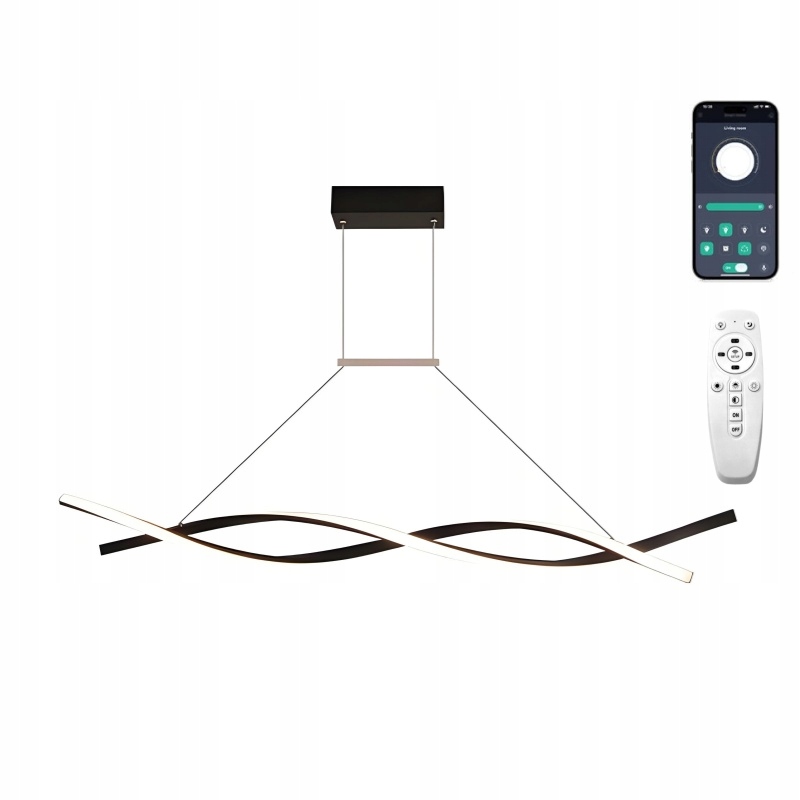 Lampa Wisząca Led Długa Nad Stół Nowoczesna 90CM Czarna Z Pilotem App