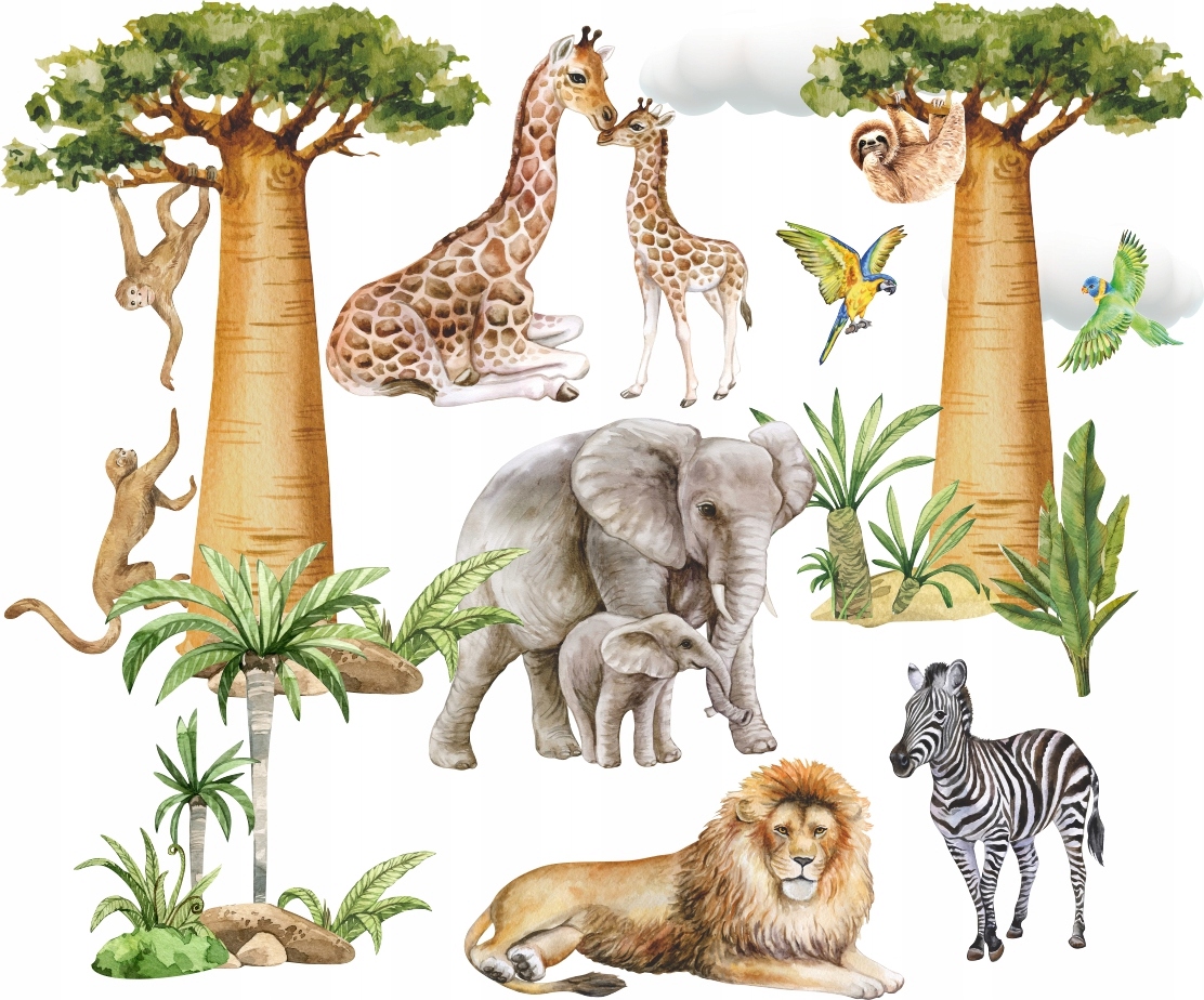 NAKLEJKA NA ŚCIANĘ SAFARI ZWIERZĘTA 50x100cm SF4