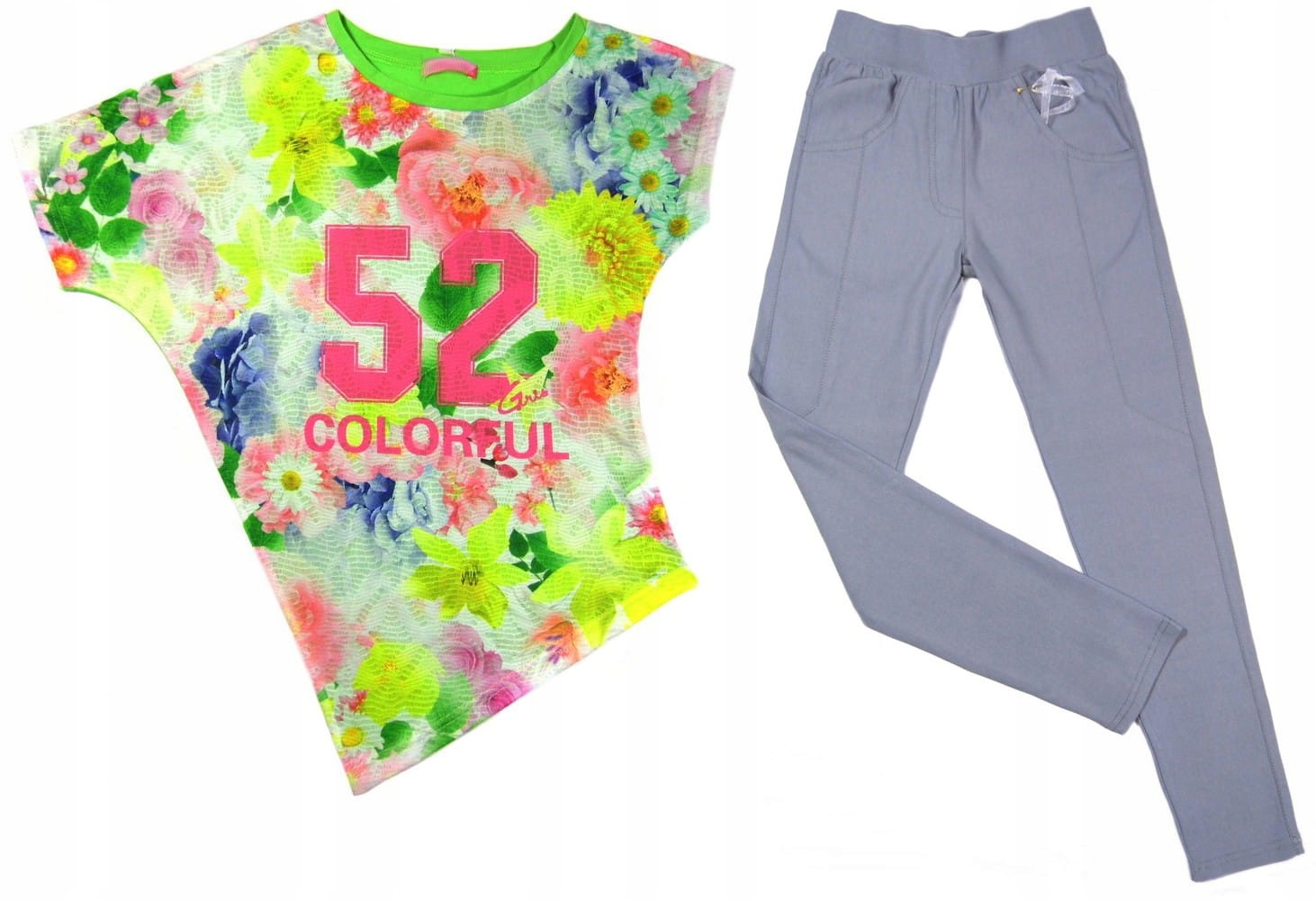 

spodnie legginsy+ bluzka kimono 035 Berta 16A fluo