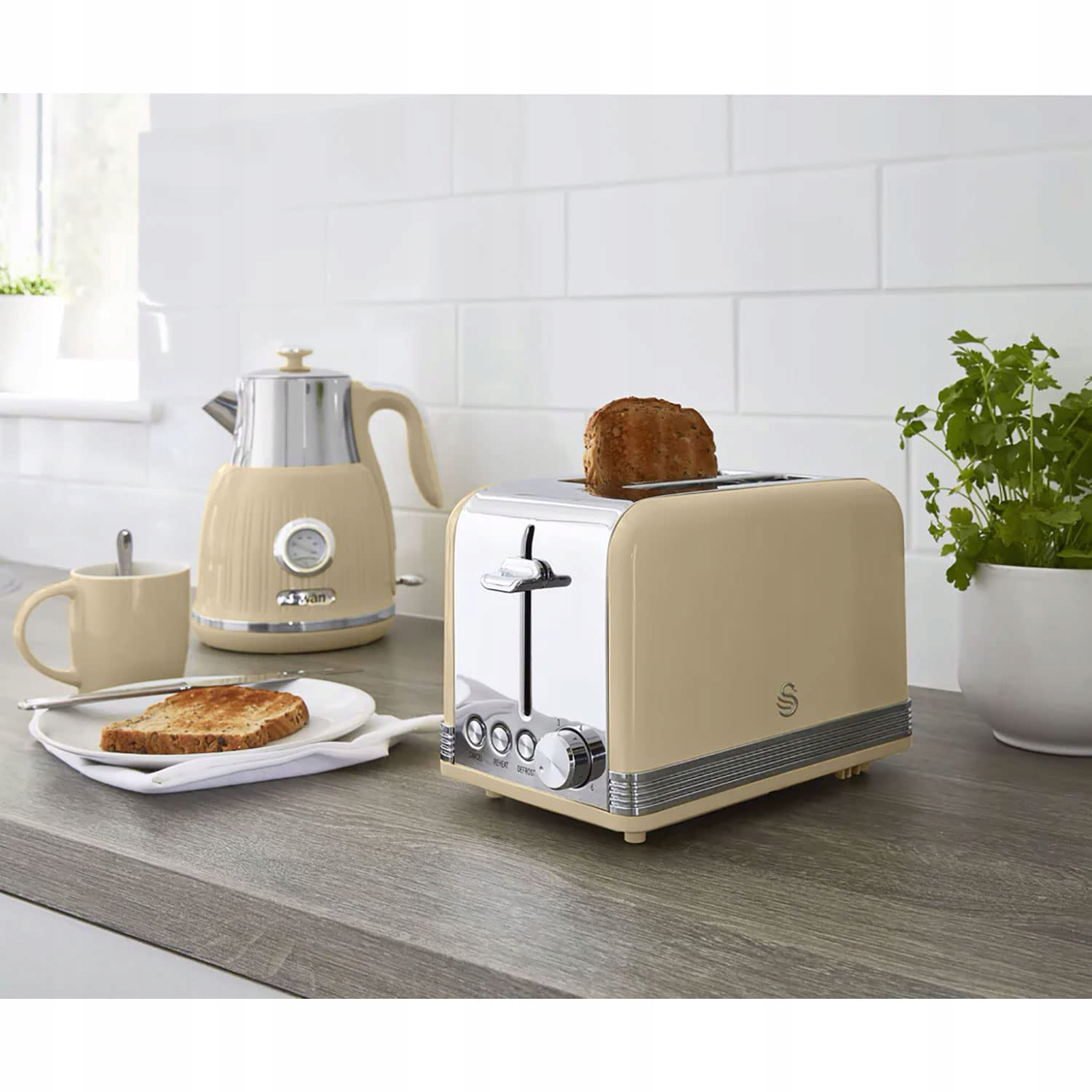 SWAN Retro Toster 2-Slotowy Vintage Design 6 Stopni Regulacji 815W Kremowy — miniatura 4