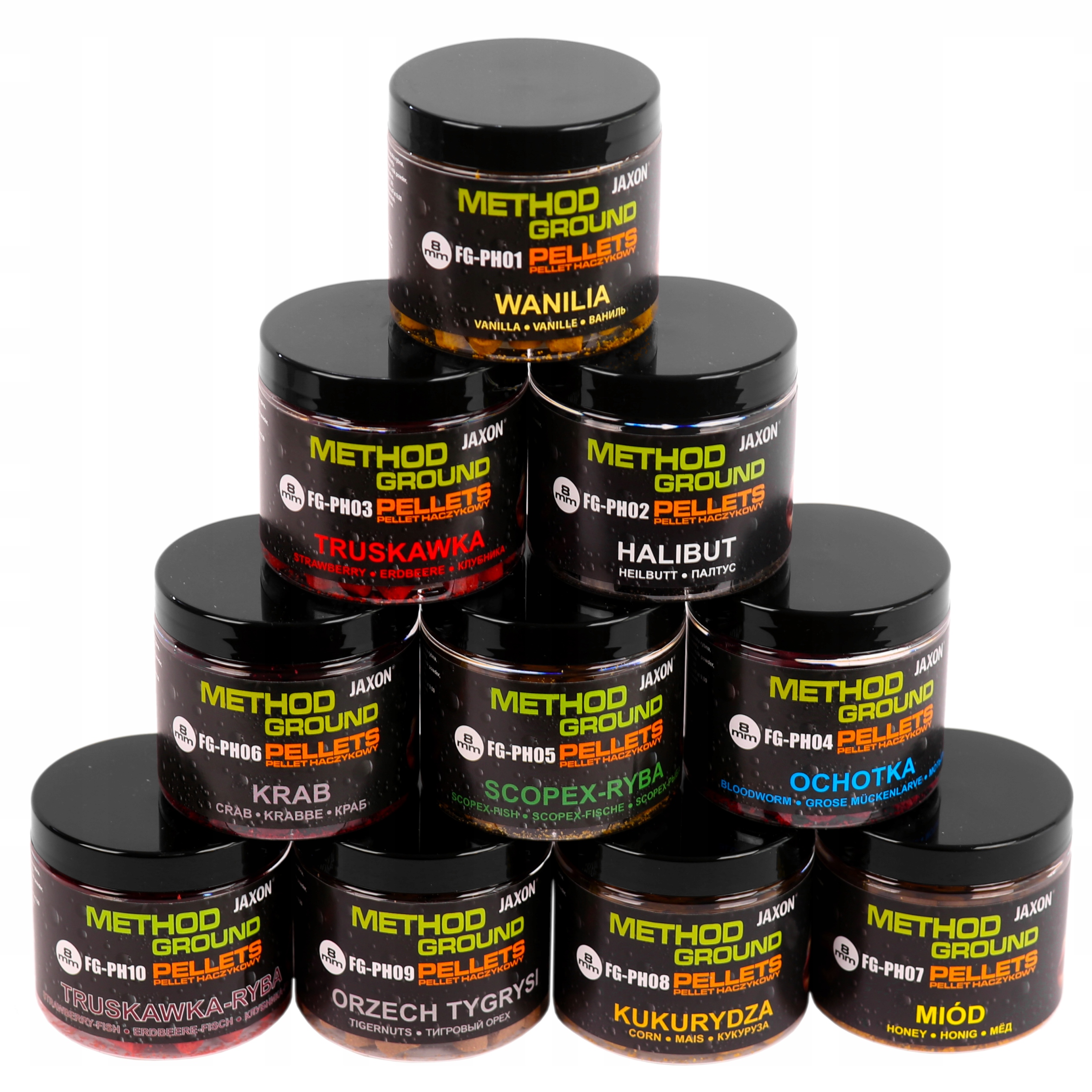 MIX smaków Zestaw 10x Pellet haczykowy 8mm Jaxon