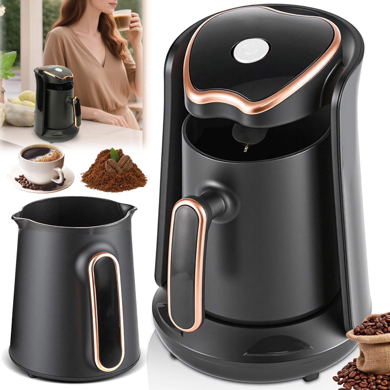 Kawiarka Elektryczna 300ML 4 Filiżanek 600W Czarna Na Moka Ekspres Do Kawy