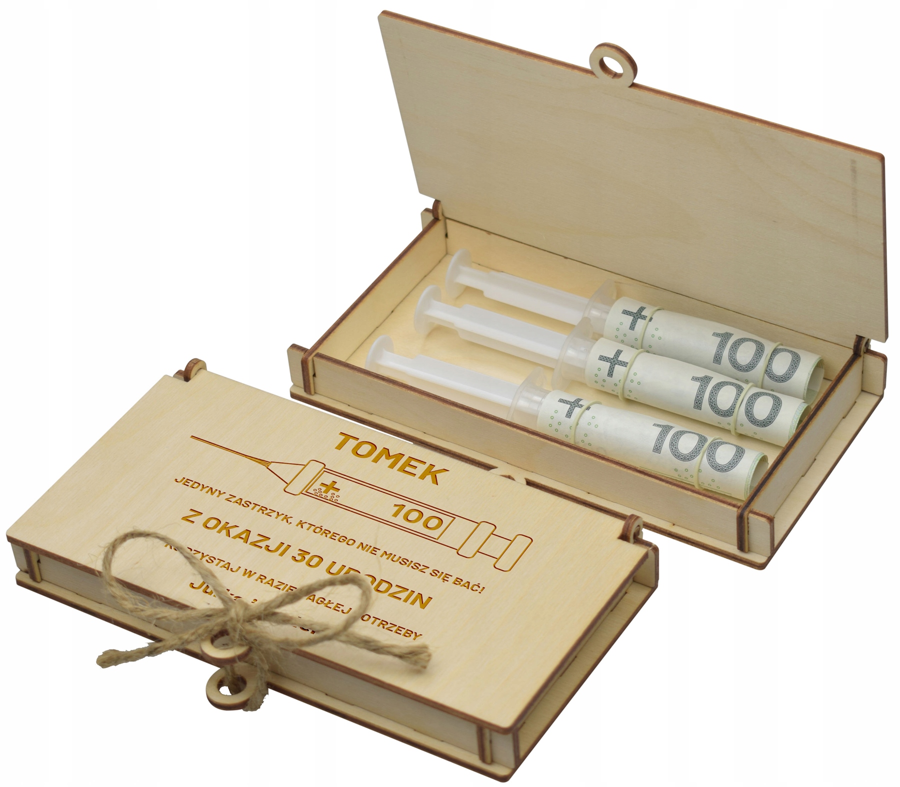 

Drewniane pudełko na pieniądze Zastrzyk gotówki