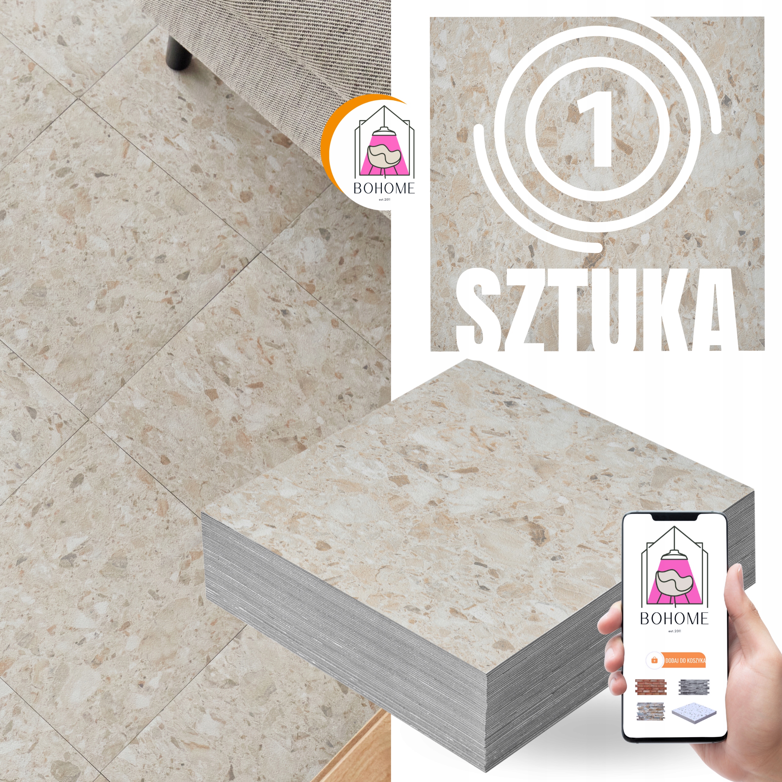 Płytka Winylowa Samoprzylepna 1 SZTUKA BEŻOWE LASTRYKO Panel Kafel parkiet