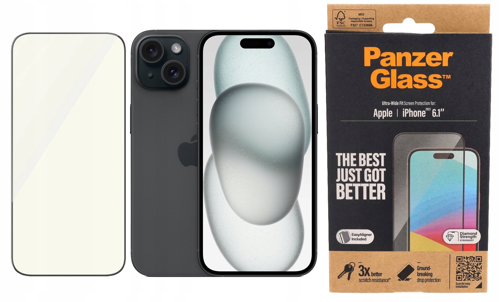 PanzerGlass Tvrzené Sklo Ultra-Wide Fit EasyAligner pro iPhone 15