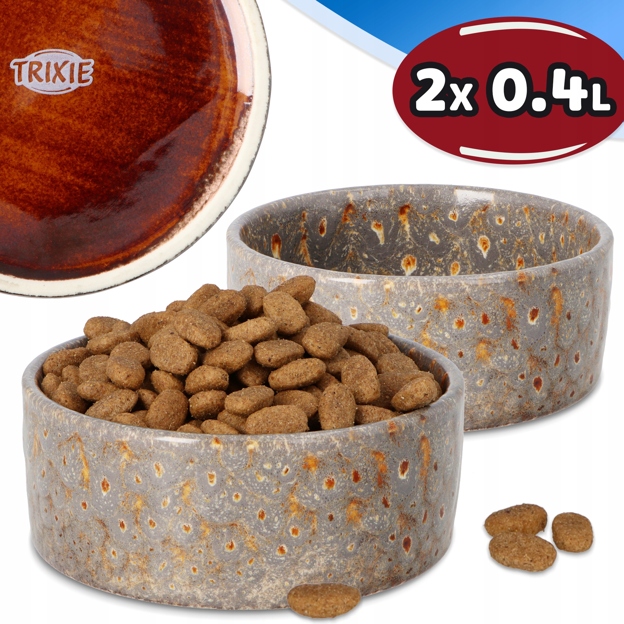 Levně 2x Miska Pro Psa Štěňata 0,4 l Keramická Miska Misky Voda Kámen Ozdob 8K