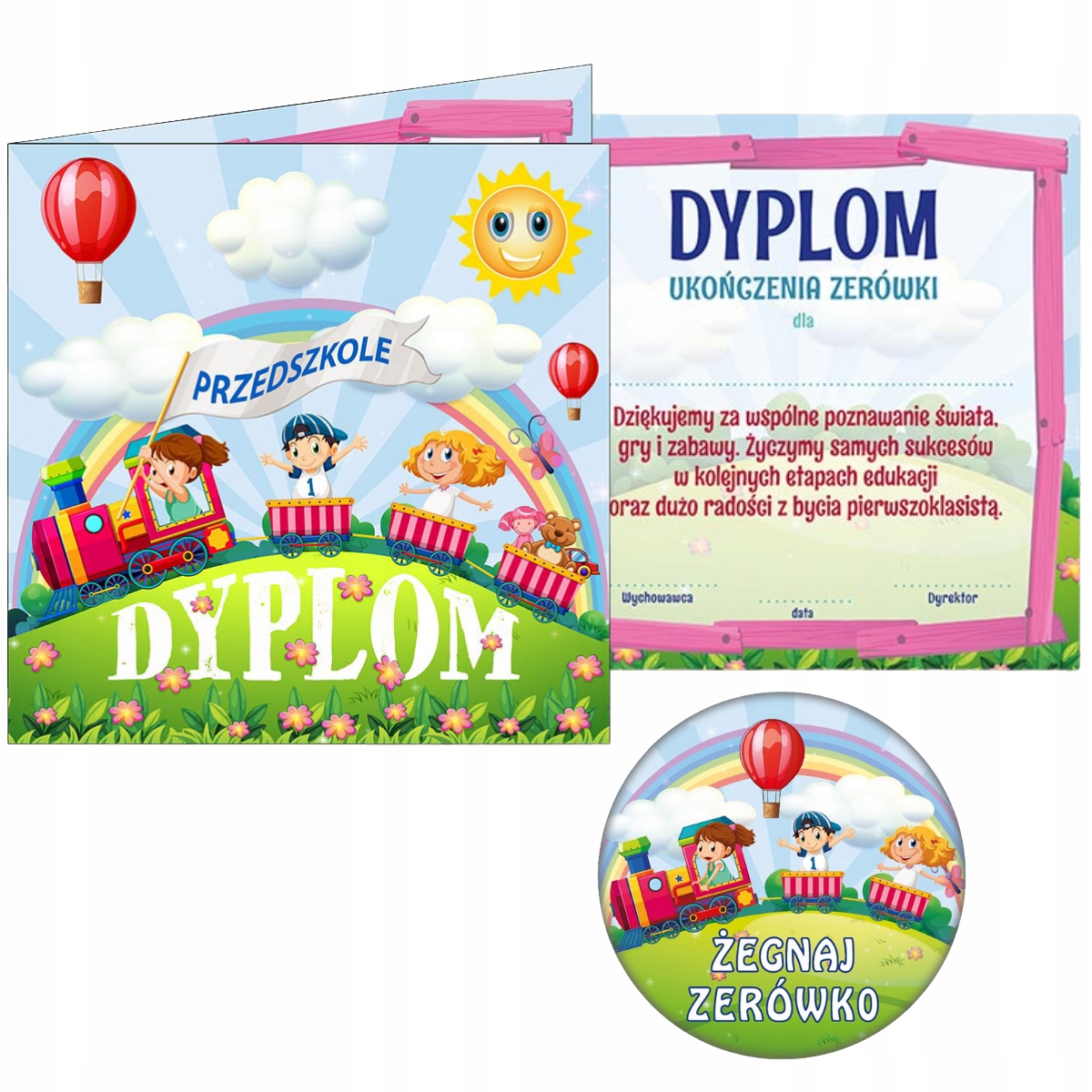 

Dyplom ukończenia zerówki Przypinka żegnaj zerówko