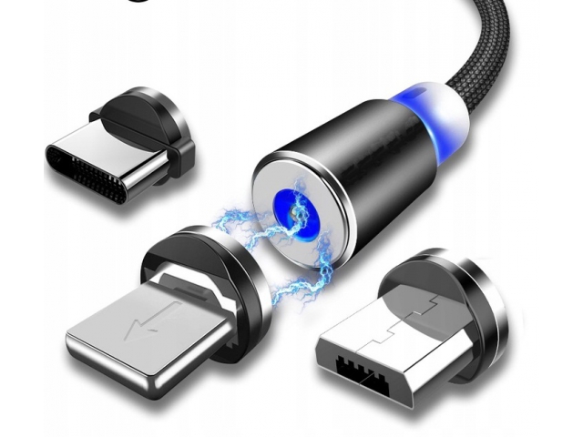 

Kabel Magnetyczny Usb 3 W 1 Micro, Typ-c, Lighting