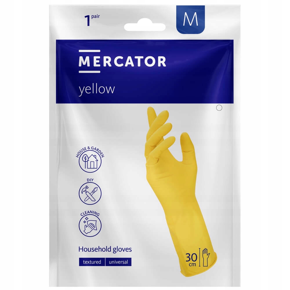 RĘKAWICE GOSPODARCZE GUMOWE DO KUCHNI MERCATOR YELLOW LATEKSOWE M Model Rękawice Ideall Yellow