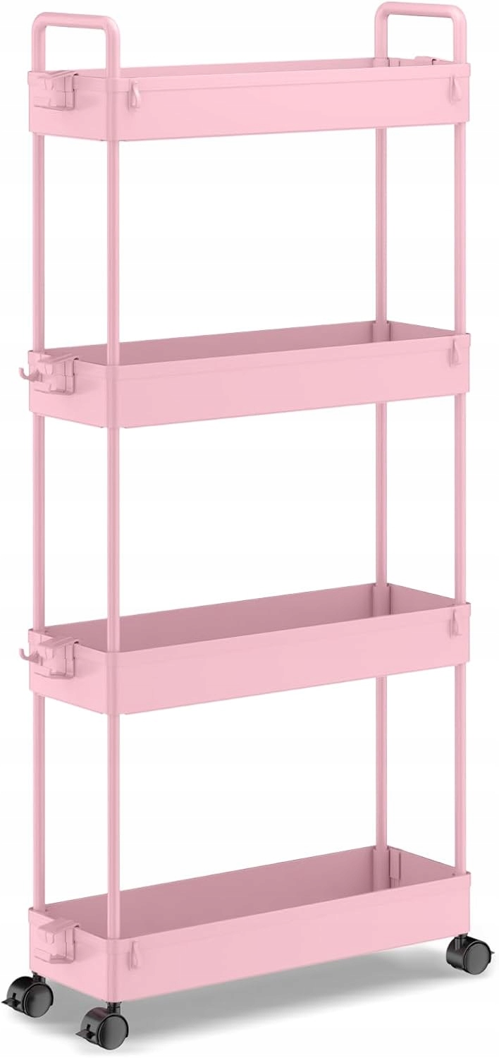Wózek Regał Organizer Mobilny na Kółkach 4 Poziomy Różowy 12x39x92 cm