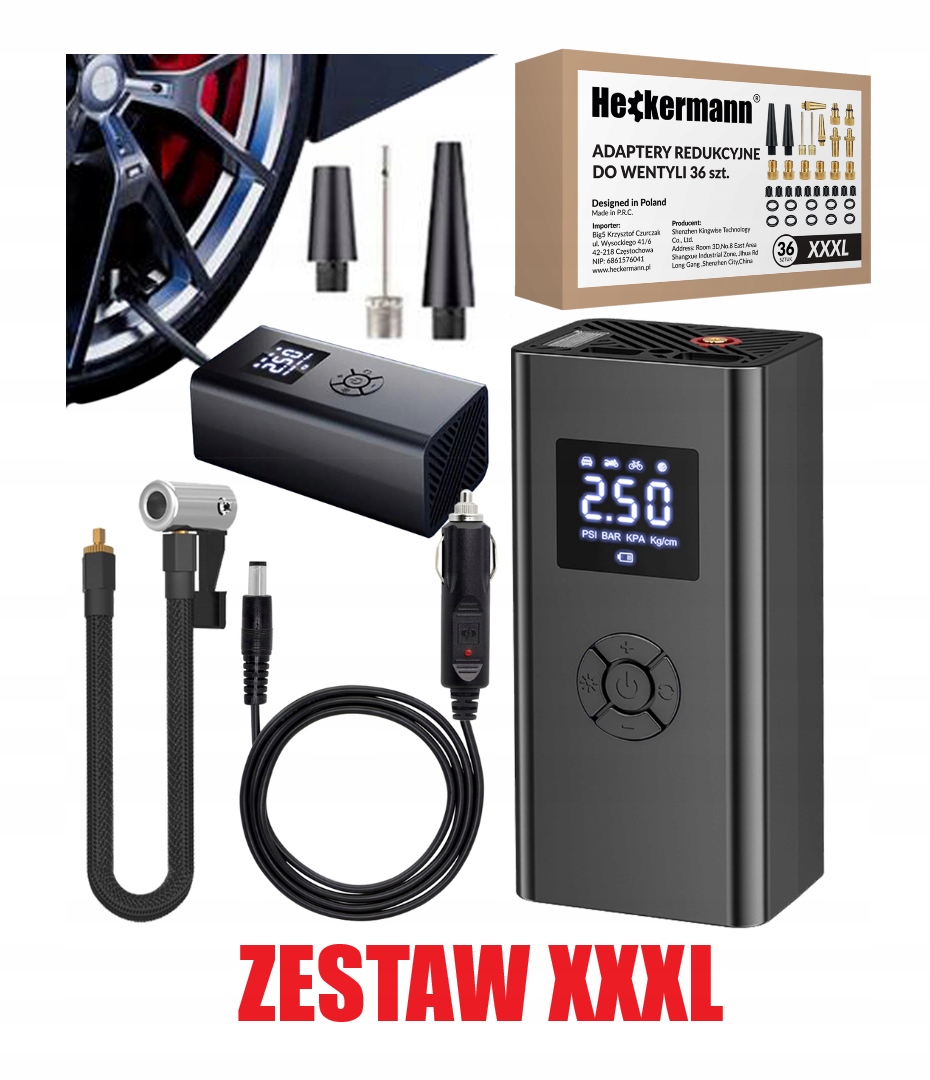 BEZPRZEWODOWA POMPKA ELEKTRYCZNA KOMPRESOR SAMOCHODOWY ROWEROWY PRZENOŚNY