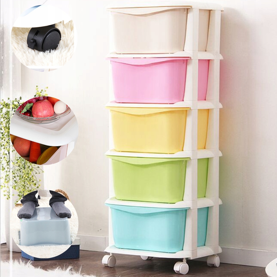 PLASTIKOWY POJEMNIK REGAŁ SZAFKA NA ZABAWKI SZUFLADY 5 PÓŁEK ORGANIZER Kolor wielokolorowy