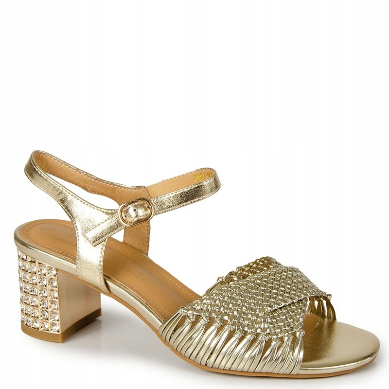 S.barski CR61-3092 Zlaté Kožené Sandály Na Podpatku 37