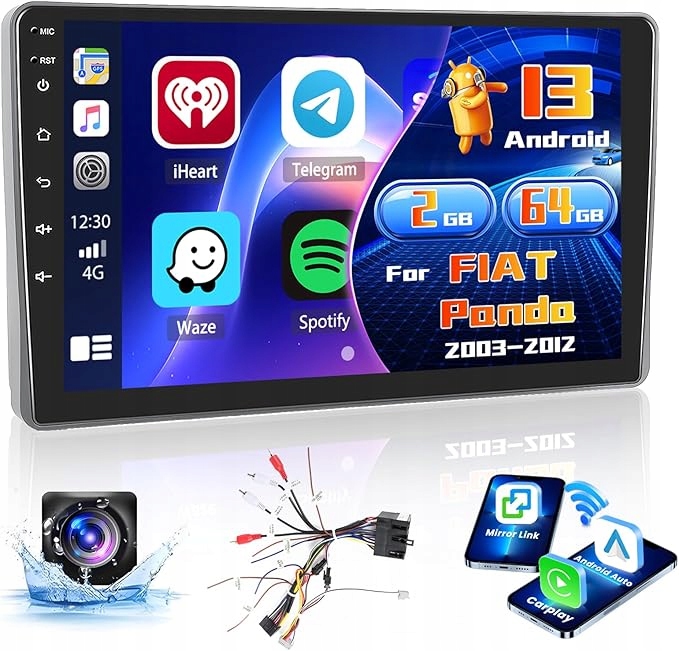 Automobilové rádio Android 9" Fiat Panda 2003-2012 CarPlay Gps WiFi Bt 6+128