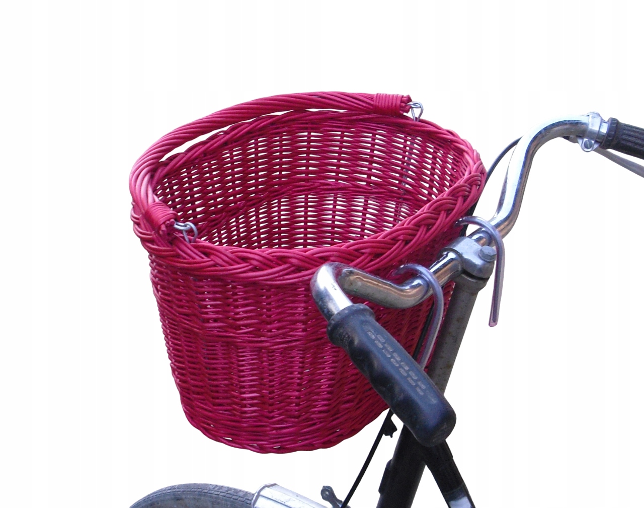 Kosz wiklinowy na rower na zakupy Koszyk rowerowy z wikliny Różowy