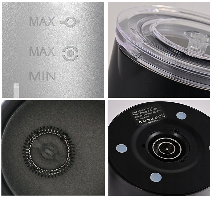 Spieniacz do mleka Podgrzewacz 4 TRYBY Czarny 400W Gorący / Zimny 350ml CE Marka inna