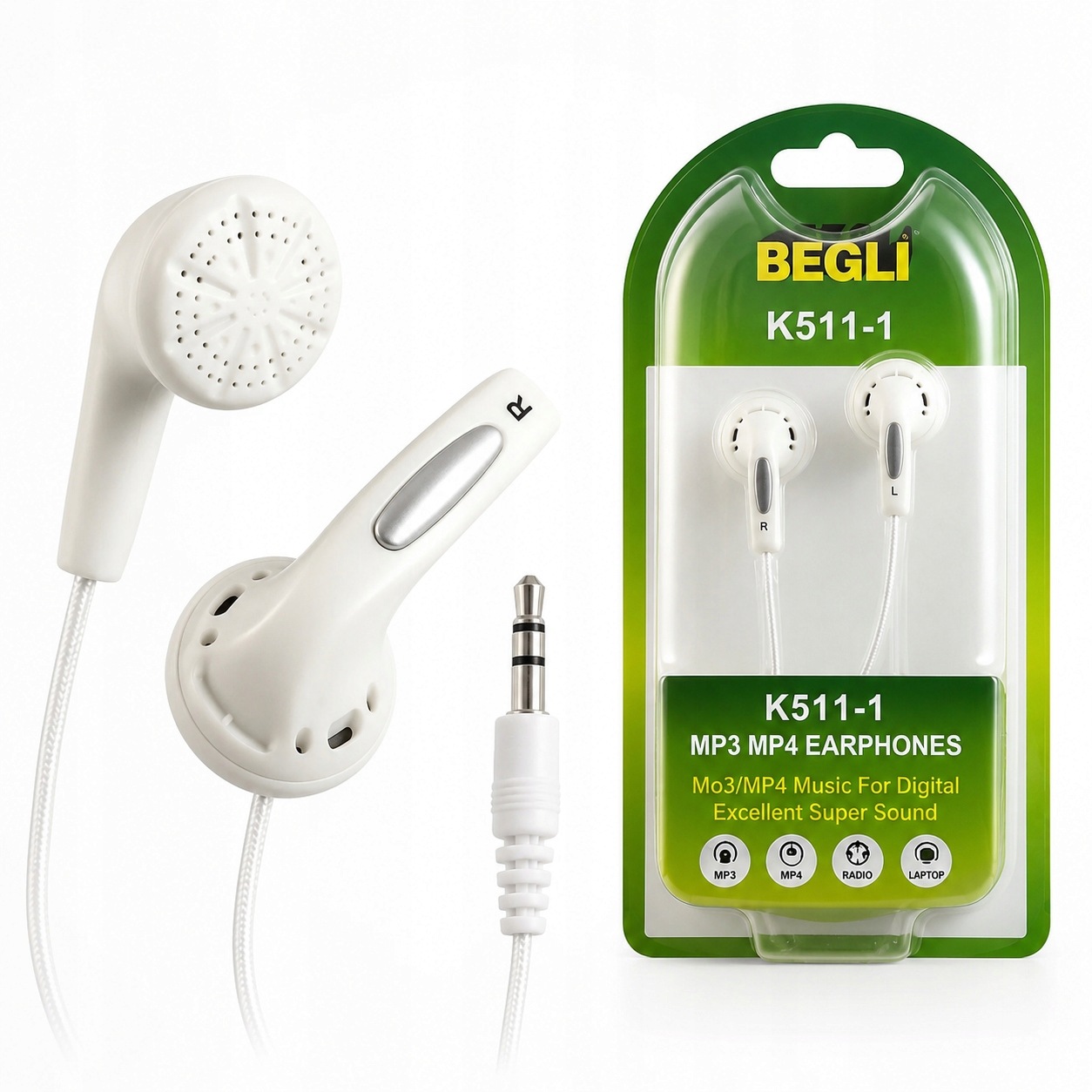 Fülbe helyezhető fülhallgató Mini Jack 2,5 mm sztereó MP3 MP4 laptop telefonhoz fehér