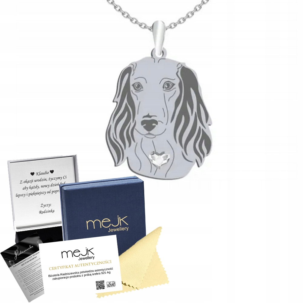 Stříbrný náhrdelník Jezevčík dlouhosrstý 925 Šperky Žena Řetízek Gravírování