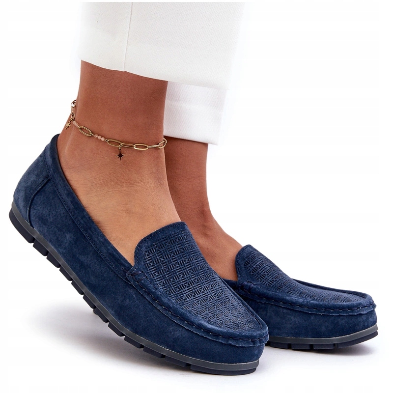 Dámské Mokasíny Z Přírodního Semiše S.barski LR755 Tmavě Modré 37