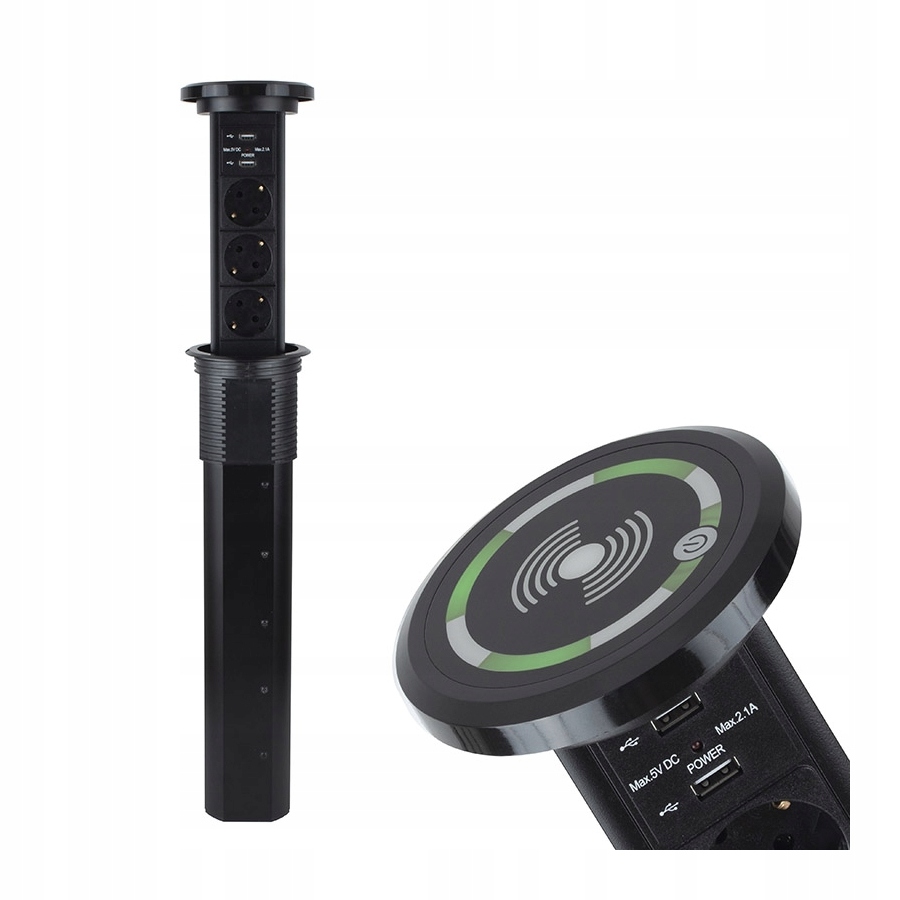 Zásuvka výsuvná z desky kulatá Černá Lift Box Usb Automatická