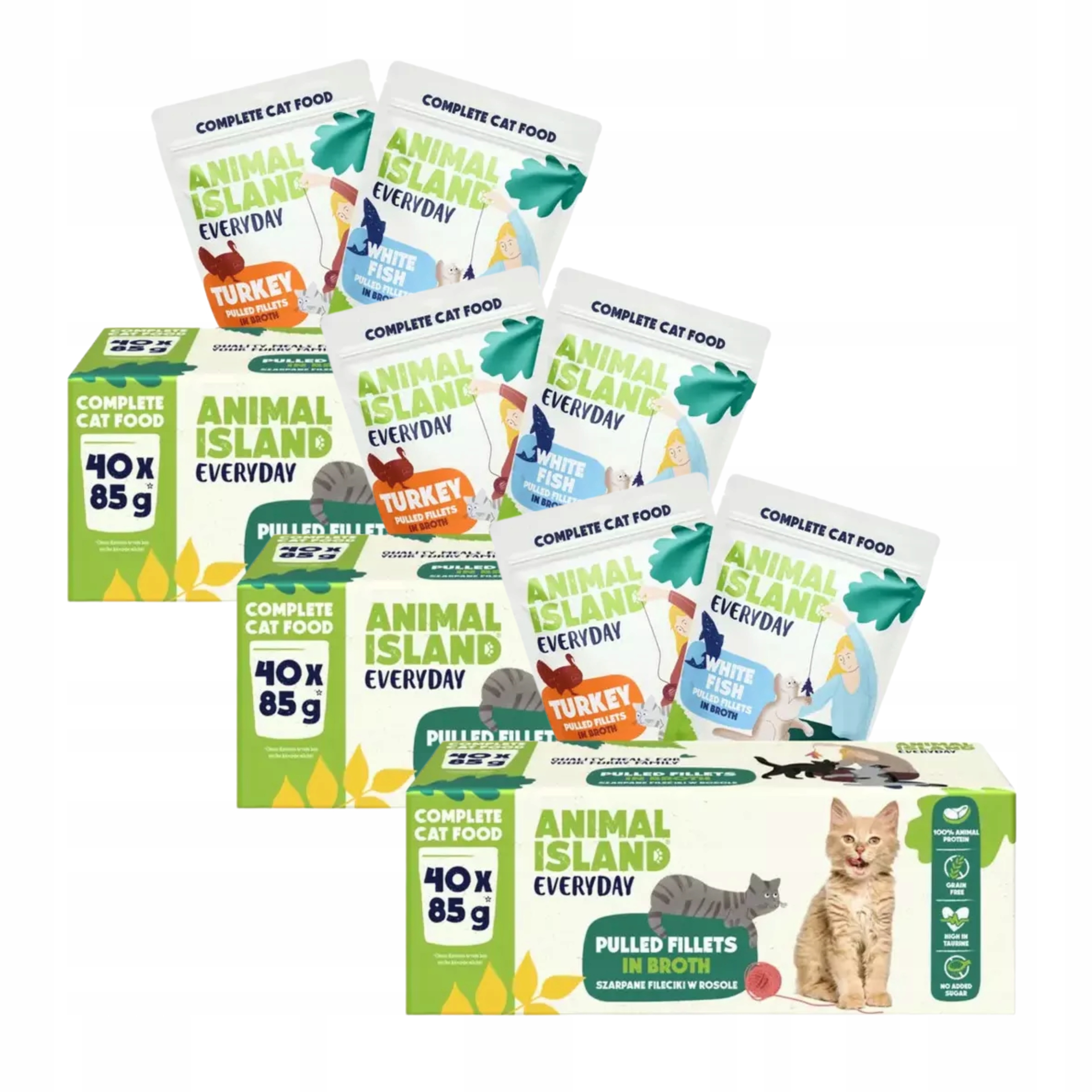 Animal Island Mokré krmivo pro kočky krůta/ bílá ryba 3x(40x85g) Set