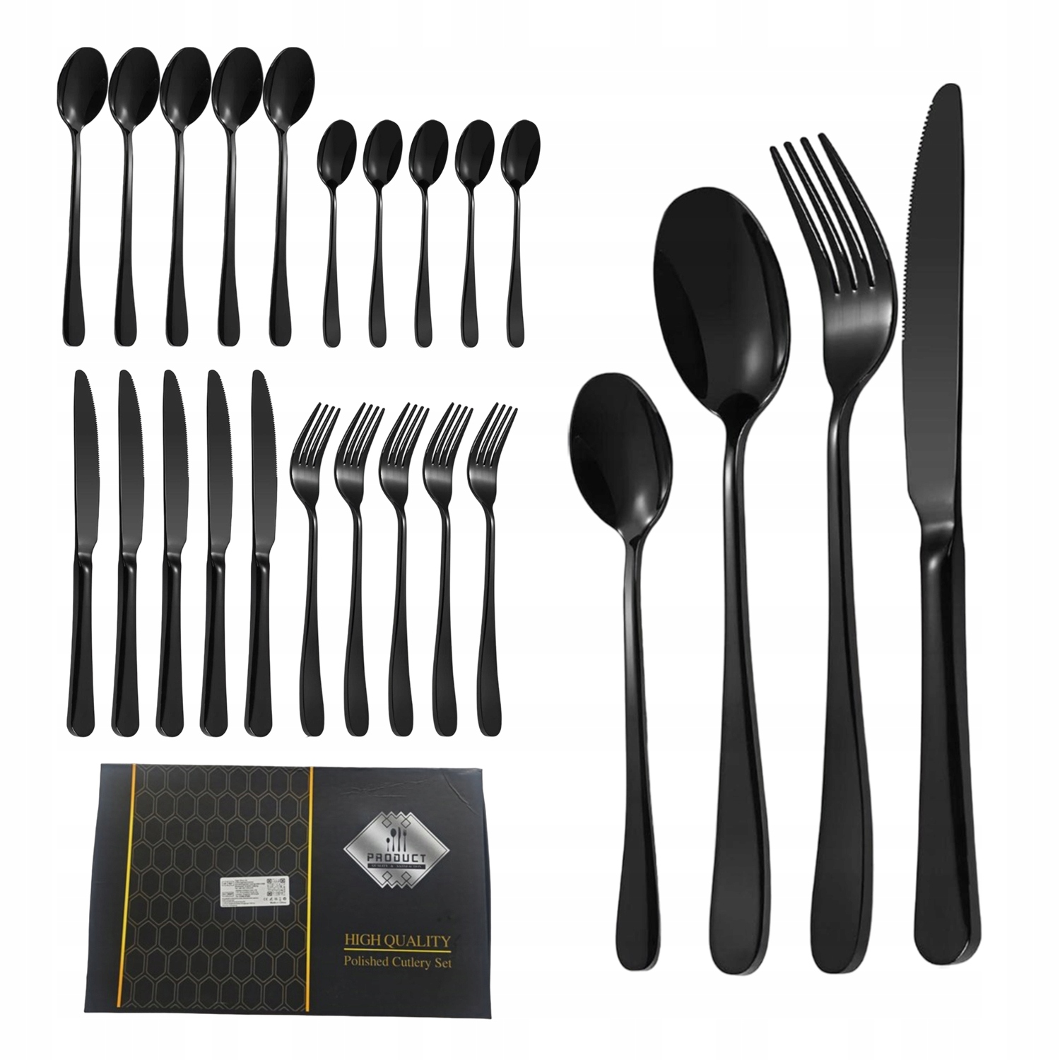 Sada Příborů Černá, Nerezové Příbory Pro 6 Osob, Sada 24 Kusů