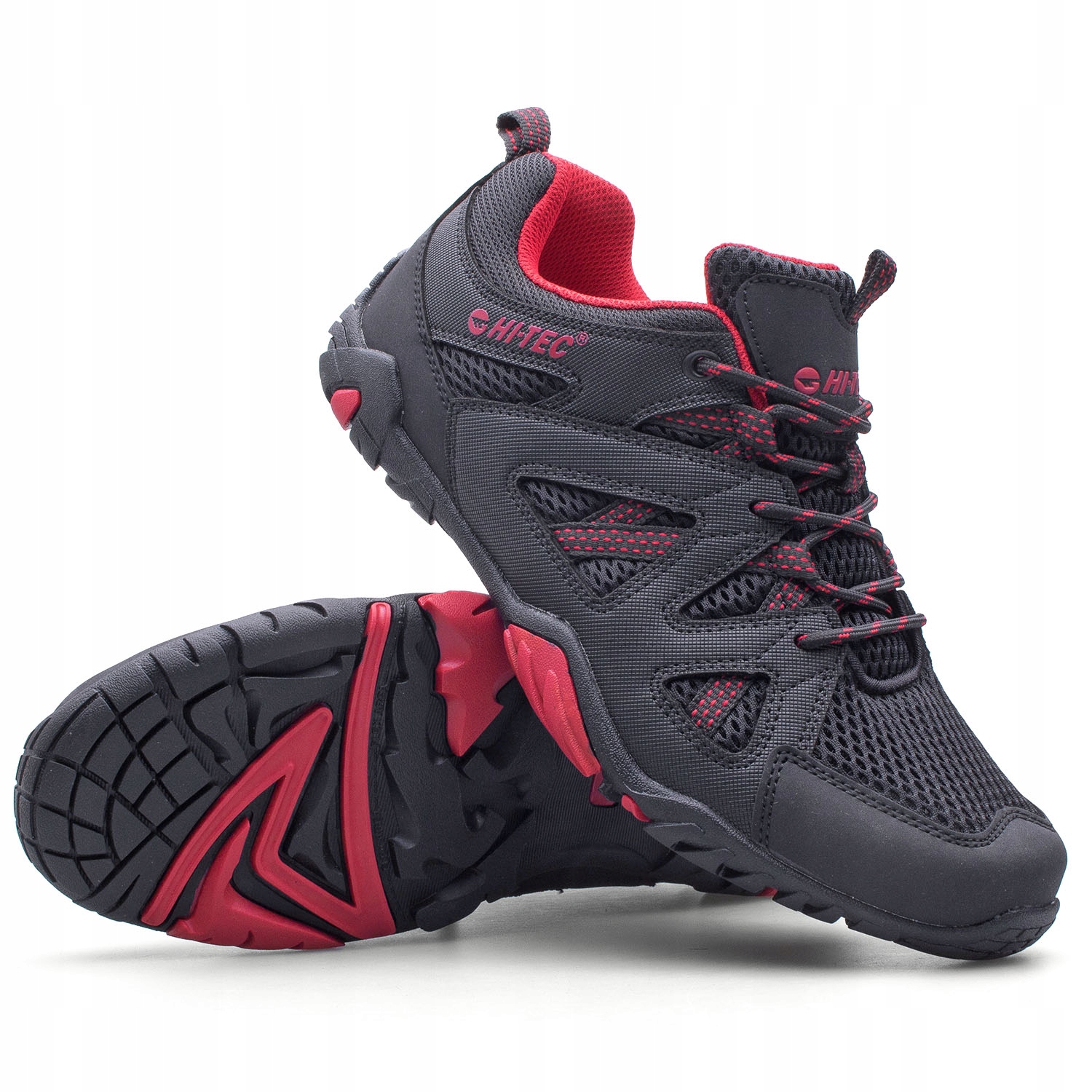 Hi-Tec BUTY TREKKINGOWE MIEJSKIE WYGODNE PRZEWIEWNE RANGO czarnoczerwone 46