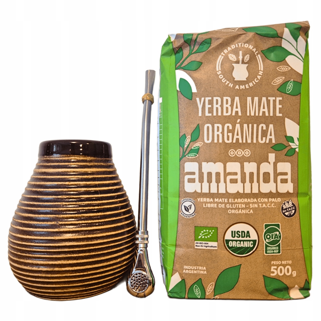 Levně Sada Yerba Mate – Amanda Orgánica 500 g keramická podložka bombilla