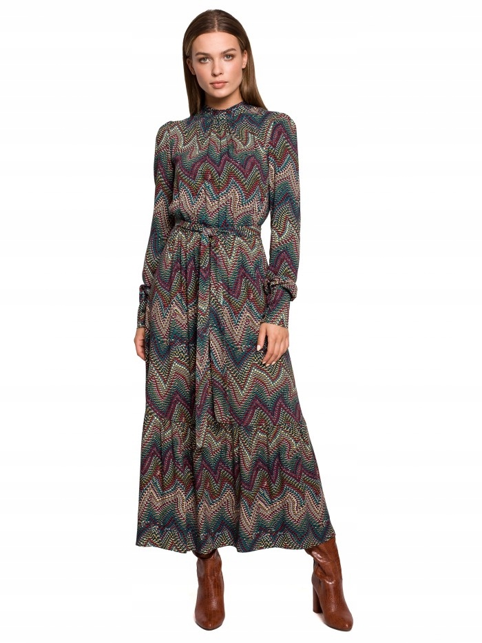 

Eu XXL S291 Sukienka maxi z falbaną - nadruk aztec