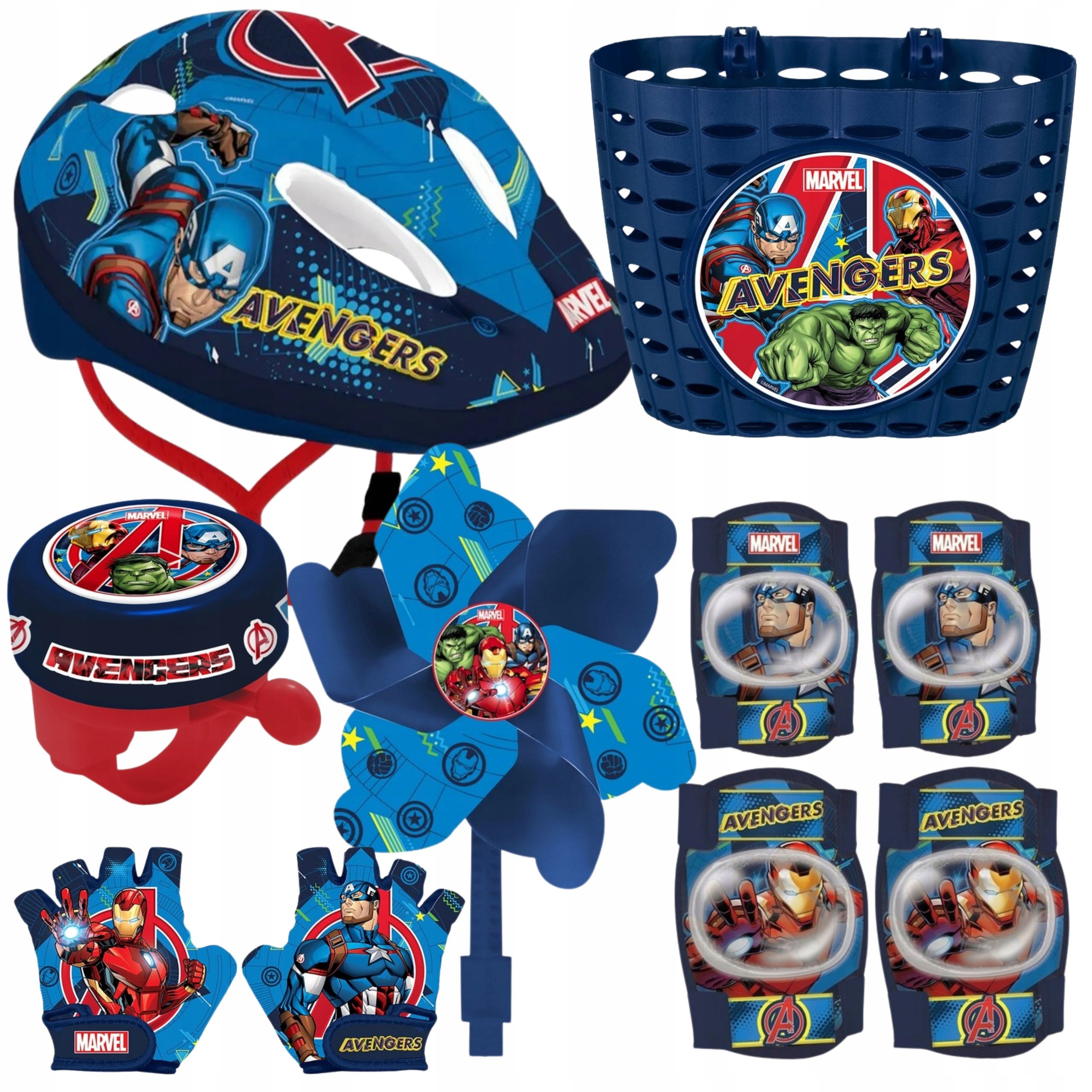 Komplet Avengers Kask Ochraniacze Koszyk Rękawiczki Dzwonek Wiatraczek