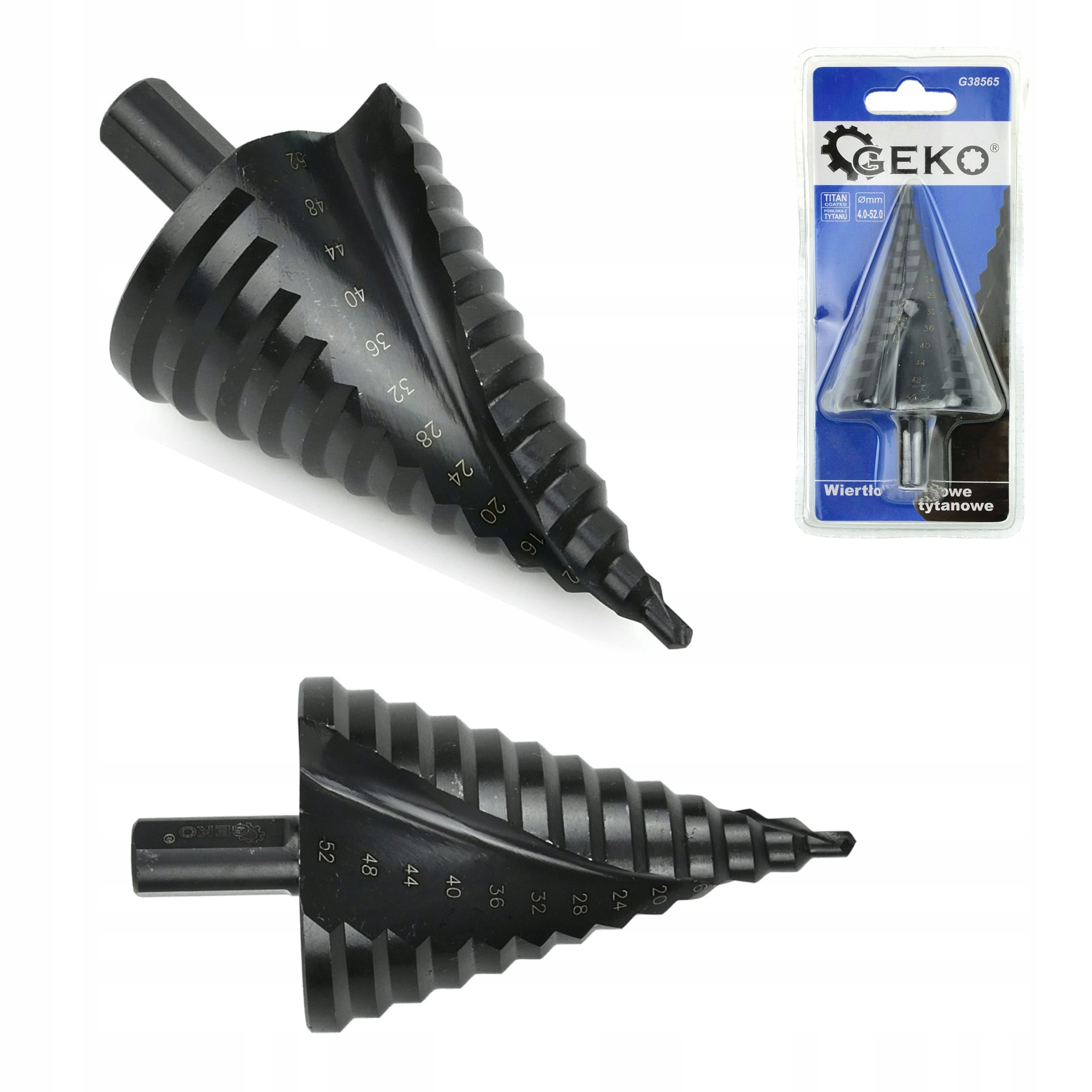 

Wiertło Stożkowe Stopniowe 4-52 mm Tytan Spiralne