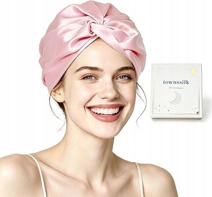 Jedwabny Turban Do Włosówk Czepek 100% Jedwab Naturalny Mowrowy Różowy