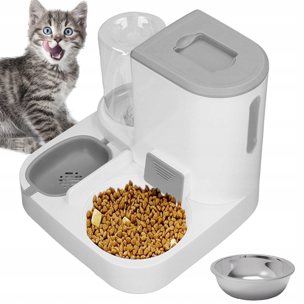 Levně Automatické Krmítko A Napáječka 2V1, Podavač S Přepážkou A Ocelová Miska