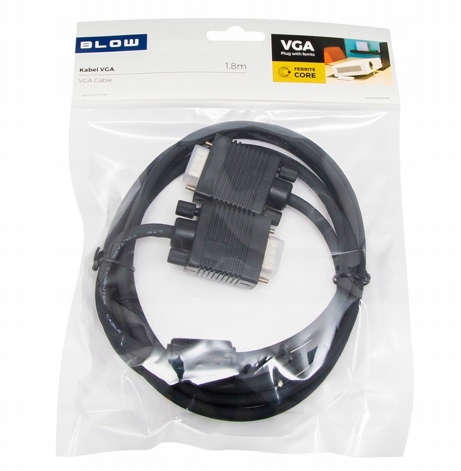 Kabel przewód VGA BLOW D-SUB monitor rzutnik 1,8m M/M Kod producenta 92-084#