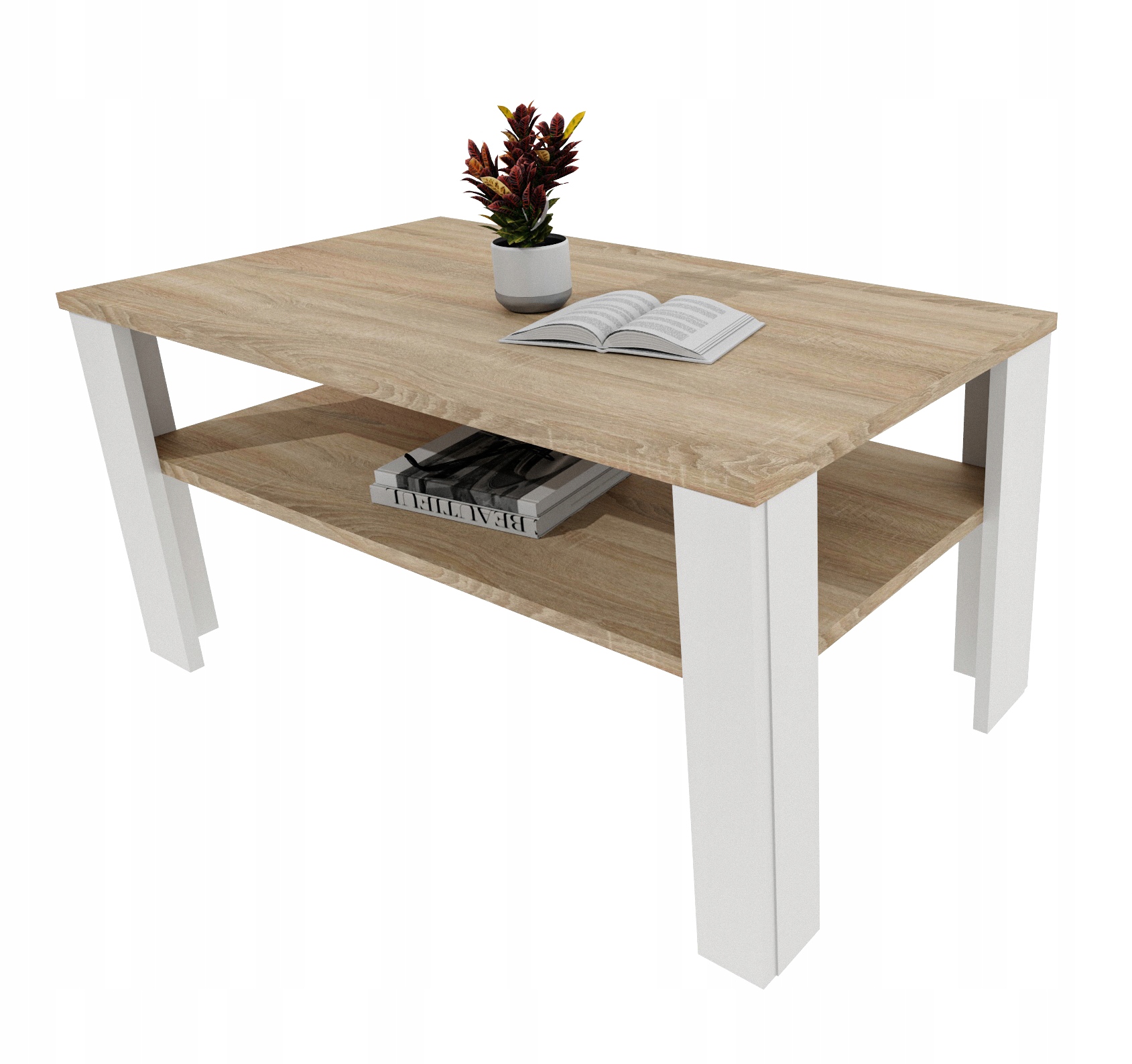 Kávový stolek obdélníkový 96 cm s policí Dub Sonoma/Bílý loft 96x51x47