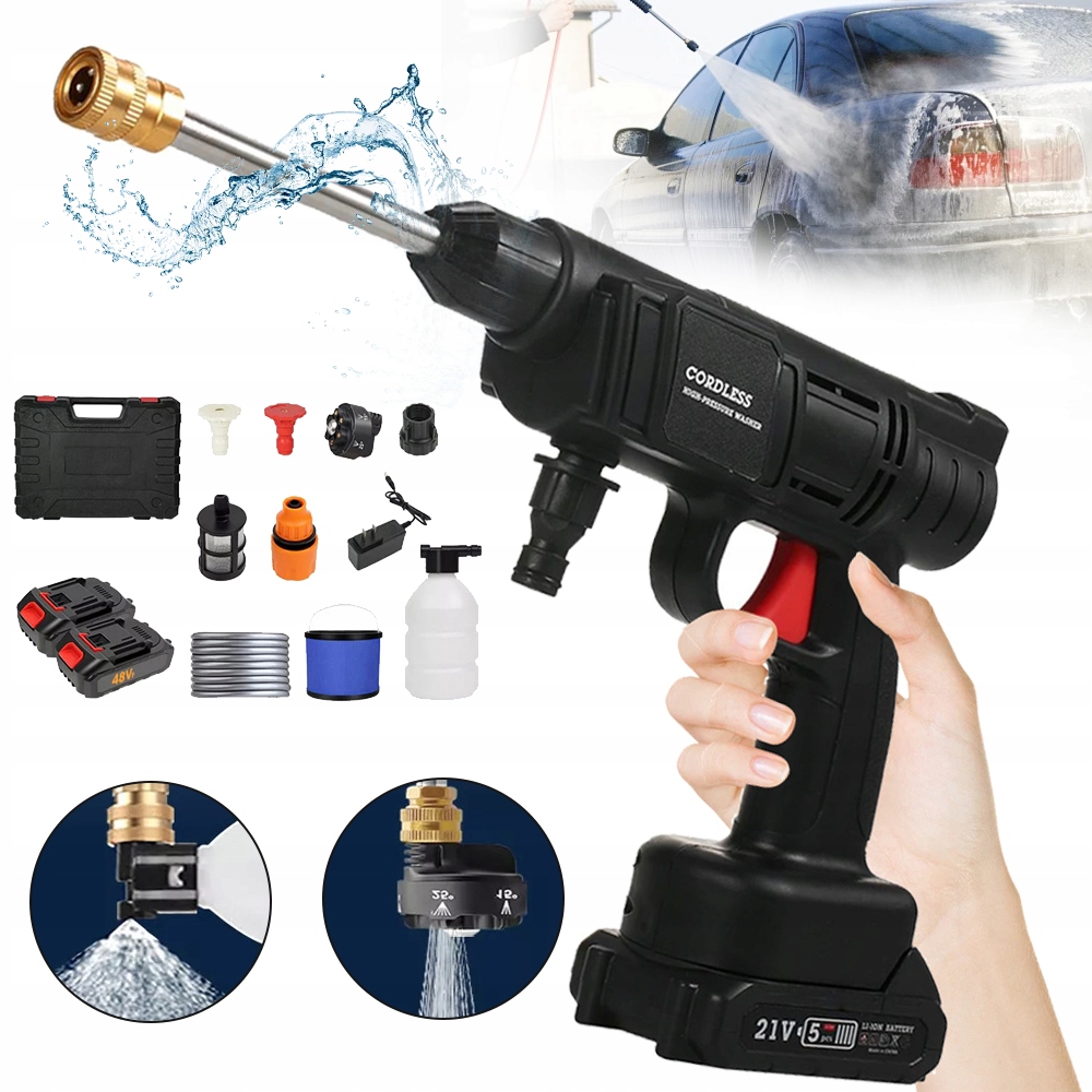 Akumulátorová Vysokotlaká Myčka 48 V, 30 Barů, Bezdrátová, Přenosná