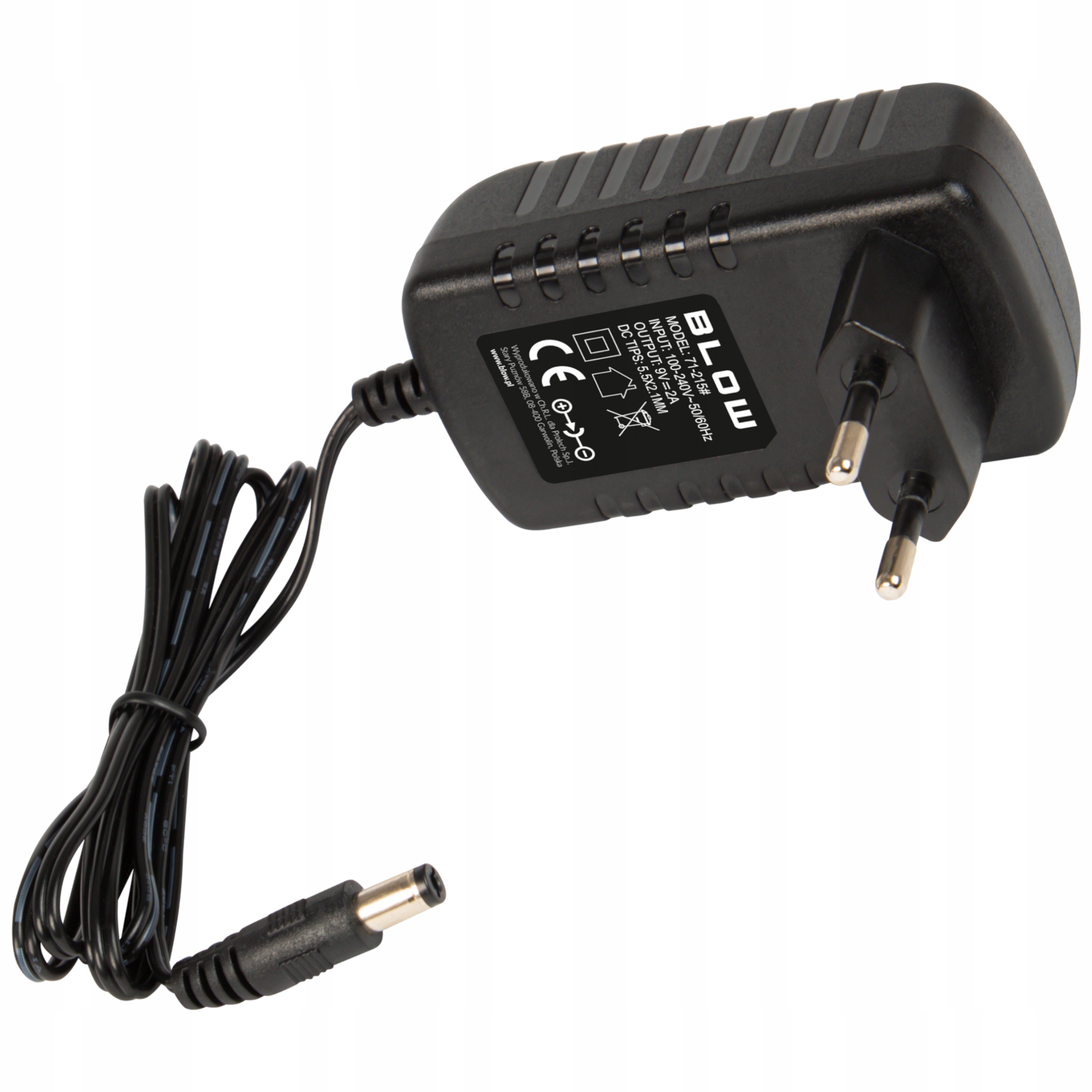 ZASILACZ IMPULSOWY 9V 2A 2.1/5.5 DC (+) 2000mAh WTYK PROSTY 18W