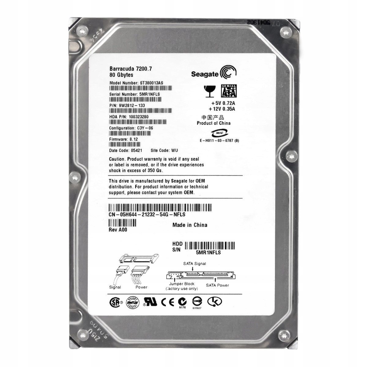 Dell 05H644 80GB 7.2K 8MB Sata 3.5'' ST380013AS