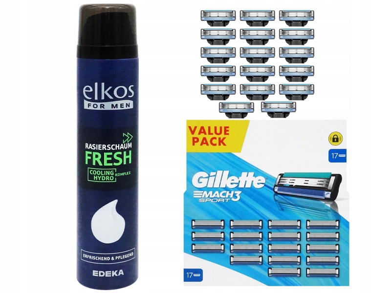 Vložky Do Strojku Gillette Mach 3 Sport Nože Čepele x17ks Pěna 300ml